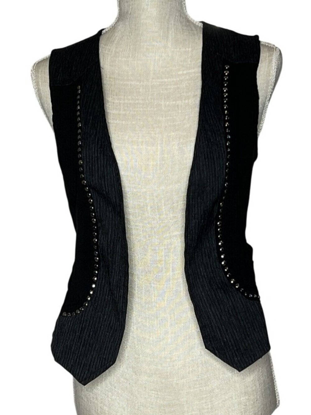 Black Stud-Trim Sleeveless Vest - Women